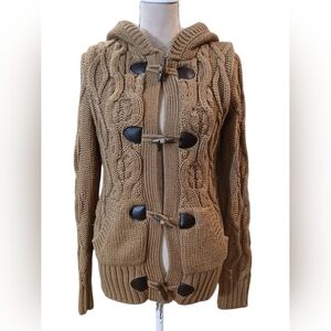 Ci Sona By Cavalini Tan Cableknit Lined Hooded Toggle Chunky Womans Small
